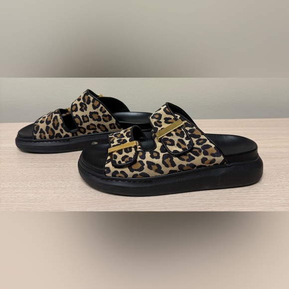Alexander McQueen Cheeta Leather Slides Size 37 (US 7) EUC Authenticated